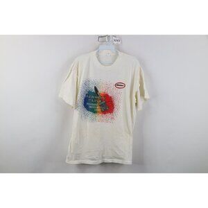 Vintage 80s 90s Streetwear Mens Large Distressed Glidden Paint Rainbow T-Shirt